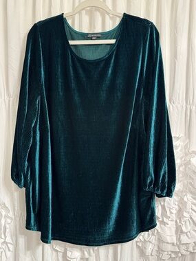 Adrianna Papell Emerald Teal Ribbed Velvet Tunic Top | Size 3X